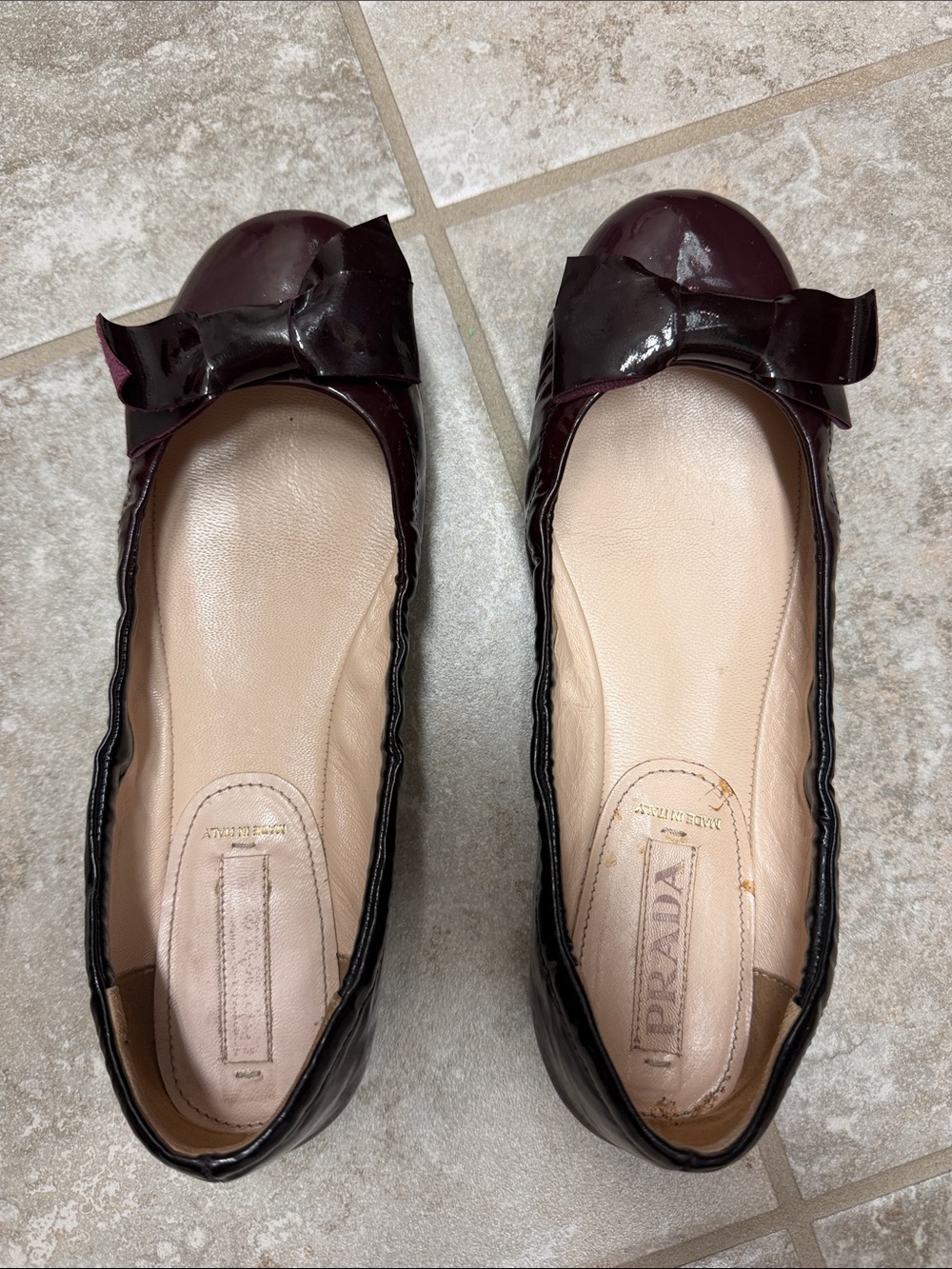 Prada Patent Bow Ballet Flats in Deep Purple